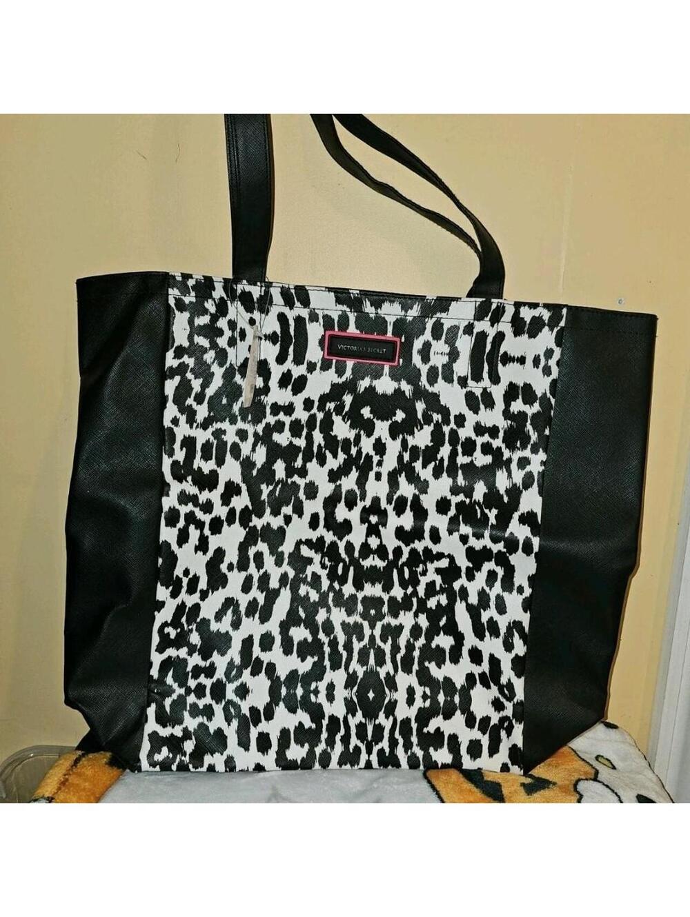 Victoria's Secret black/white leopard print tote bag